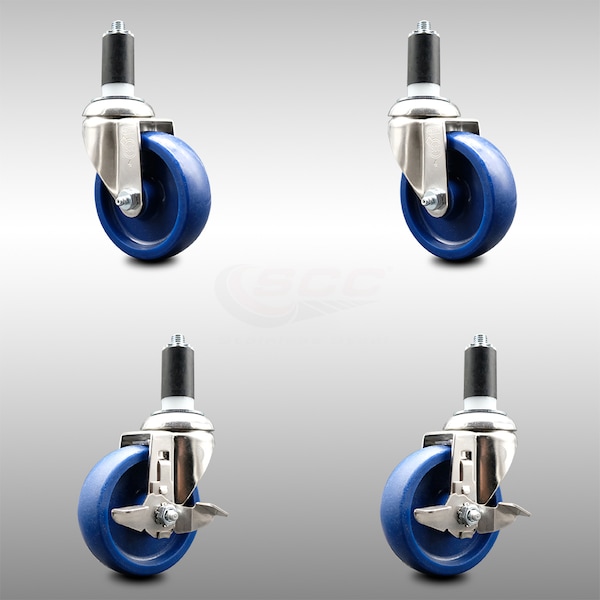 Service Caster 4 Inch 316SS Solid Poly Swivel 1-1/4 Inch Expanding Stem Caster Brake SCC, 2PK SCC-SS316EX20S414-SPUS-2-TLB-2-114 - main